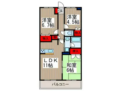 西浦和アネックスマンション(3LDK/1階)の間取り写真