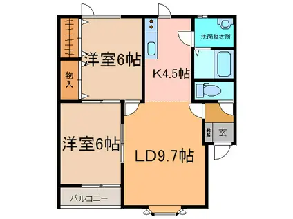 ひまわりハウス A・B(2LDK/2階)の間取り写真