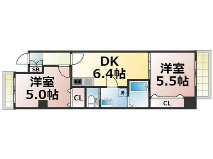 グランパシフィック寺田町(2DK/5階)の間取り写真
