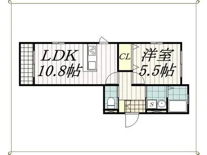 あおばハウス(1LDK/1階)の間取り写真