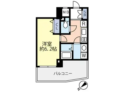 グランヴァンタクティス横濱(1K/6階)の間取り写真