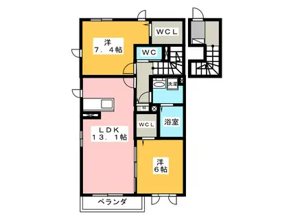 シャーメゾン ソレイユ(2LDK/2階)の間取り写真