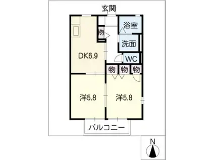 ツカタハイツII(2DK/1階)の間取り写真