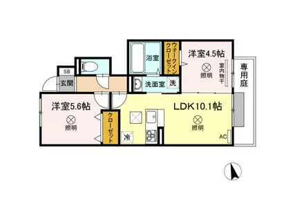 ティエドゥールとみた(2LDK/1階)の間取り写真