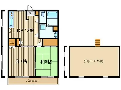 ピュアハウス三原台(2DK/2階)の間取り写真