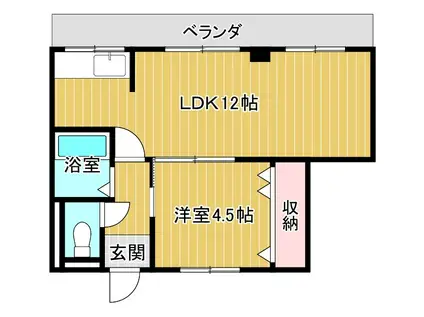 橘第二マンション(1LDK/3階)の間取り写真