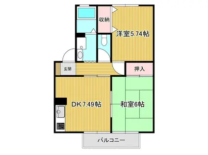 ハイライズ奈良輪壱番館(2DK/1階)の間取り写真