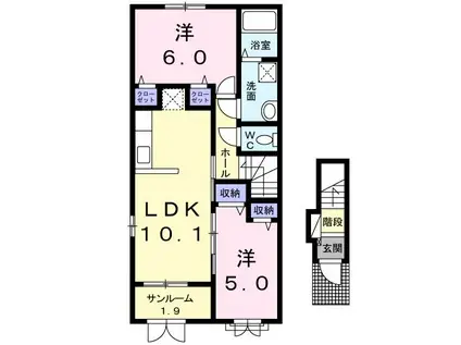 カーサ・ヴィスタ(2LDK/2階)の間取り写真
