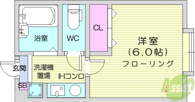 ベルシティ東仙台(1K/3階)の間取り写真