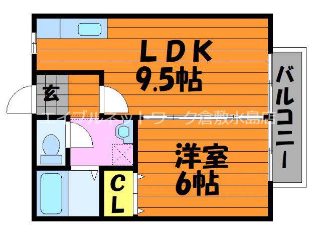 エフシリーズウエスト C棟(1LDK/2階)の間取り写真