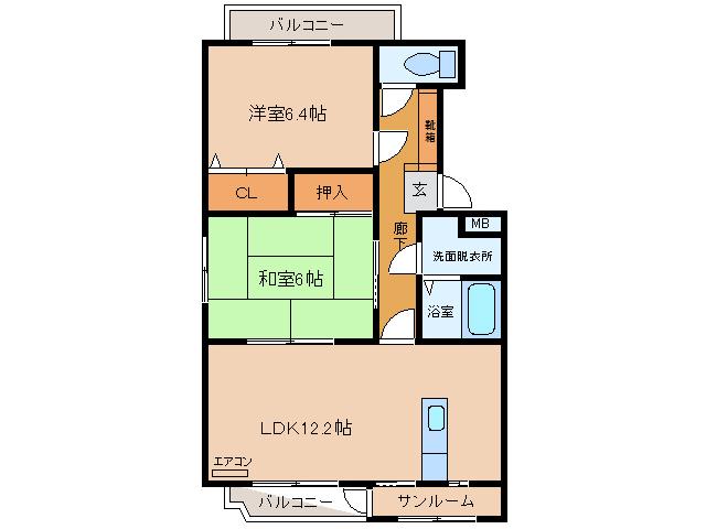エンジェルガーデン(2LDK/3階)の間取り写真