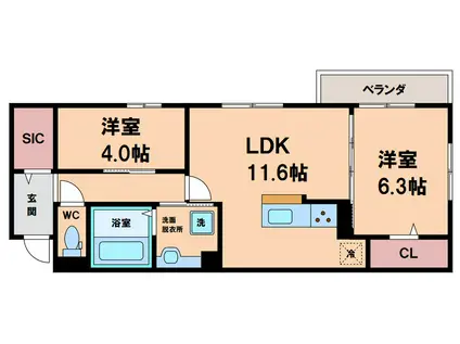 プレミールボヌール(2LDK/1階)の間取り写真