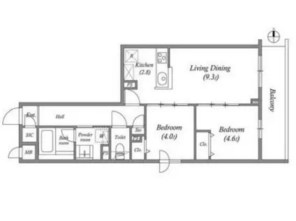 プライムガーデン若木(2LDK/3階)の間取り写真