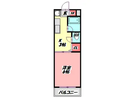 高瀬ハイツII(1K/3階)の間取り写真