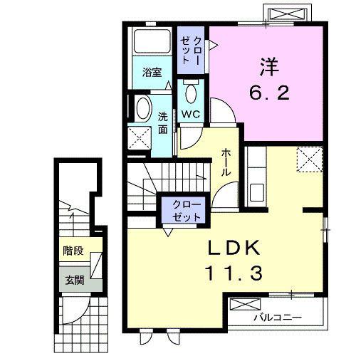 プレシュー 川南(1LDK/2階)の間取り写真