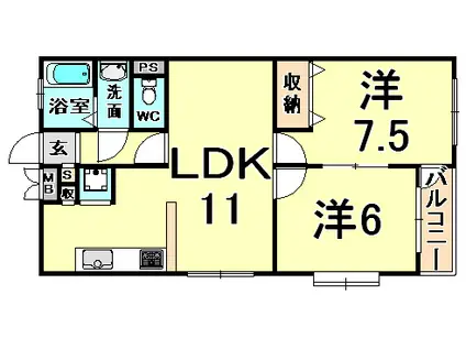 ベルトピア武庫之荘I(2LDK/1階)の間取り写真