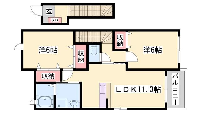 アン・ソレイエ・ジャルダン(2LDK/2階)の間取り写真