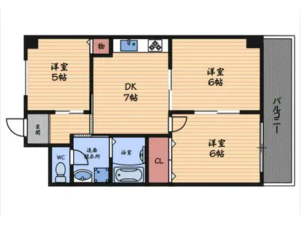 ドムール北梅田(3DK/7階)の間取り写真