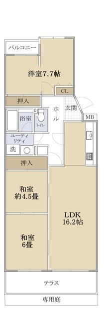 ローズハイツ西宮仁川1号棟(3LDK/1階)の間取り写真