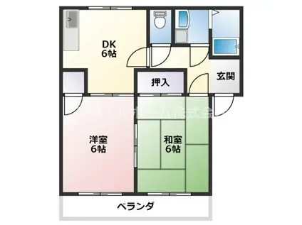 サンコートB(2DK/1階)の間取り写真