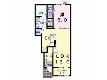 ヴィラ・ブライト蒼久保(1LDK/1階)の間取り写真