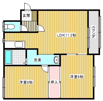 コーポ202B(2LDK/1階)の間取り写真