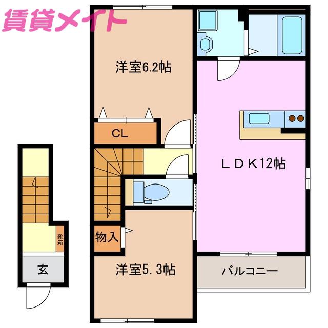 ＪＲ紀勢本線 亀山駅(三重) 徒歩67分 2階建 築9年(2LDK/2階)の間取り写真