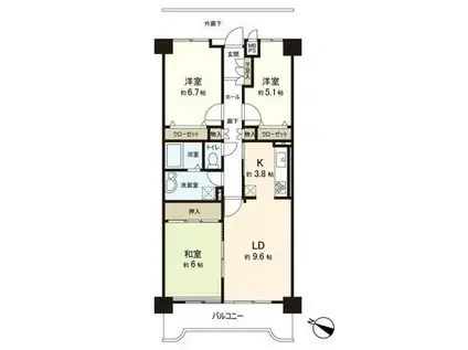 リーベスト八乙女(3LDK/5階)の間取り写真