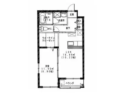 ダウントン(1LDK/1階)の間取り写真