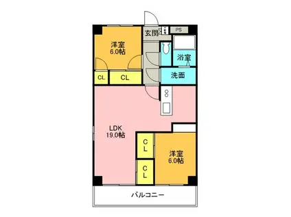 プロミネント四日市(2LDK/3階)の間取り写真