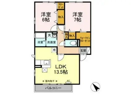 ラル フェリス(2LDK/1階)の間取り写真