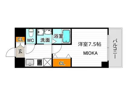 パークナードフィット美章園(1K/9階)の間取り写真