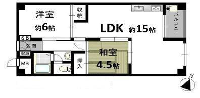 夢野ハイタウン1号棟(2LDK/4階)の間取り写真