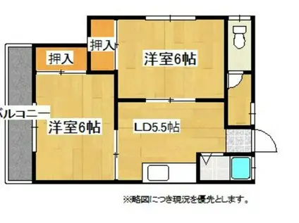 北海荘(2DK/2階)の間取り写真