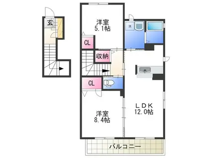 シャーメゾン和歌川(2LDK/2階)の間取り写真