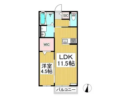 ラ・ルーナ市町(1LDK/2階)の間取り写真