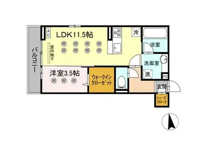 LAZO行橋(1LDK/3階)の間取り写真