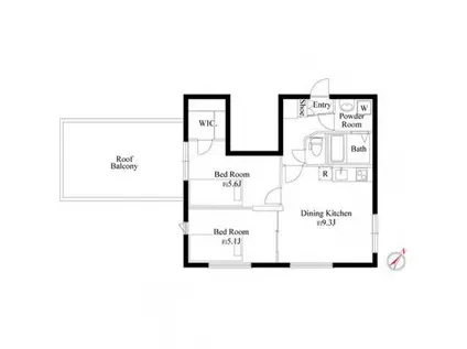 オークプレイス三軒茶屋(2DK/5階)の間取り写真