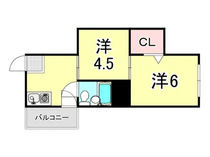 シャトー御影(2K/4階)の間取り写真