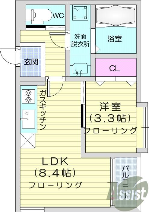 REGALESTボヌール南仙台(1LDK/1階)の間取り写真