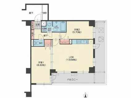 ラフィナーレアースコート魚町(2LDK/9階)の間取り写真