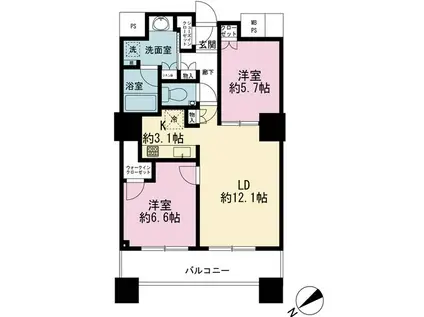 ザ・パークハウス西新宿タワー60(2LDK/14階)の間取り写真