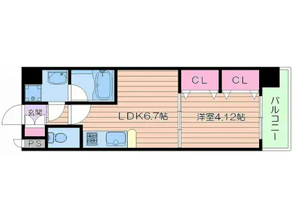 CHOEI65プレジオ中津(1DK/9階)の間取り写真
