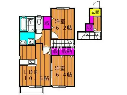 エルメゾン撫川(2LDK/2階)の間取り写真