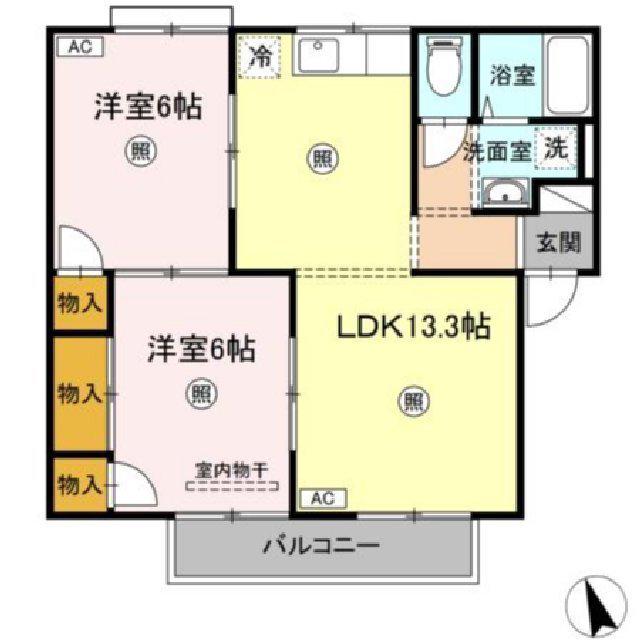 セジュールサバスC棟(2LDK/1階)の間取り写真