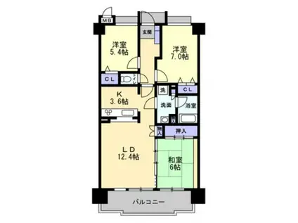 フラワーマンション上熊本(3LDK/7階)の間取り写真