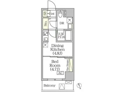 ブリックレジデンス築地明石町(1DK/9階)の間取り写真