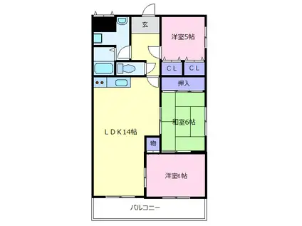 ハウスフル ヨシヒロ(3LDK/4階)の間取り写真