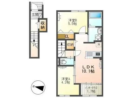 ＪＲ武蔵野線 新秋津駅 徒歩10分 2階建 築1年(2LDK/2階)の間取り写真