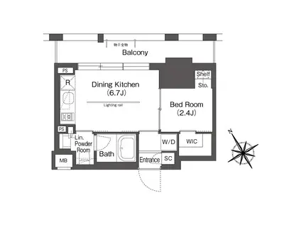 BLUROCK後楽園(1DK/14階)の間取り写真